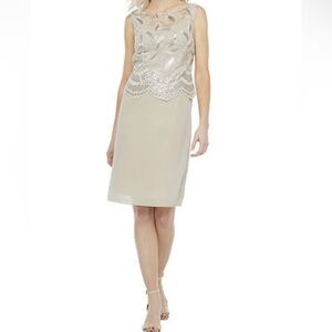 Maya Brooke 3/4 Sleeve Embroidered Sequined Layered Dress Size 22W Sequin Topaz